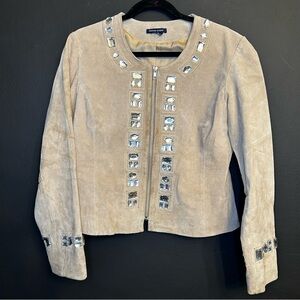Boston Proper Embellished Beige Leather Suede Jacket